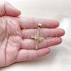 Oro Laminado Religious Pendant, Gold Filled Style Cross and Crown Design, with White Cubic Zirconia and White Micro Pave, Polished, Golden Finish, 05.438.0001