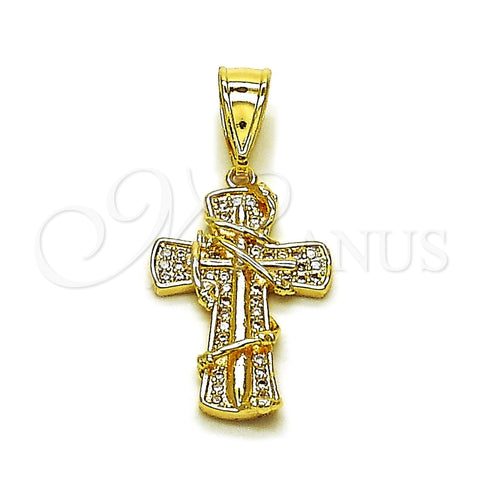Oro Laminado Religious Pendant, Gold Filled Style Cross Design, with White Micro Pave, Polished, Golden Finish, 05.438.0002