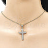 Oro Laminado Religious Pendant, Gold Filled Style Cross Design, with White Cubic Zirconia, Polished, Golden Finish, 05.438.0003