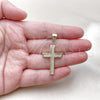 Oro Laminado Religious Pendant, Gold Filled Style Cross Design, with White Cubic Zirconia, Polished, Golden Finish, 05.438.0003