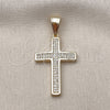 Oro Laminado Religious Pendant, Gold Filled Style Cross Design, with White Cubic Zirconia, Polished, Golden Finish, 05.438.0003