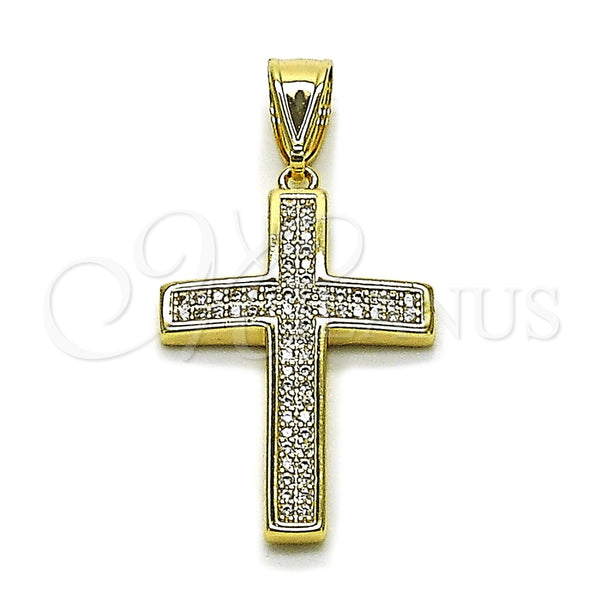 Oro Laminado Religious Pendant, Gold Filled Style Cross Design, with White Cubic Zirconia, Polished, Golden Finish, 05.438.0003
