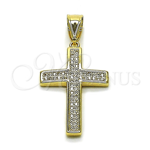 Oro Laminado Religious Pendant, Gold Filled Style Cross Design, with White Cubic Zirconia, Polished, Golden Finish, 05.438.0003