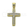 Oro Laminado Religious Pendant, Gold Filled Style Cross Design, with White Cubic Zirconia, Polished, Golden Finish, 05.438.0003