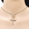 Oro Laminado Religious Pendant, Gold Filled Style Cross Design, with White Cubic Zirconia, Polished, Golden Finish, 05.438.0004