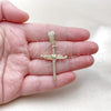 Oro Laminado Religious Pendant, Gold Filled Style Cross Design, with White Cubic Zirconia, Polished, Golden Finish, 05.438.0004
