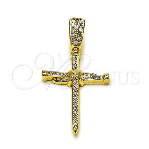 Oro Laminado Religious Pendant, Gold Filled Style Cross Design, with White Cubic Zirconia, Polished, Golden Finish, 05.438.0004