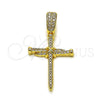 Oro Laminado Religious Pendant, Gold Filled Style Cross Design, with White Cubic Zirconia, Polished, Golden Finish, 05.438.0004