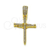 Oro Laminado Religious Pendant, Gold Filled Style Cross and Nail Design, with White Cubic Zirconia, Polished, Golden Finish, 05.438.0004