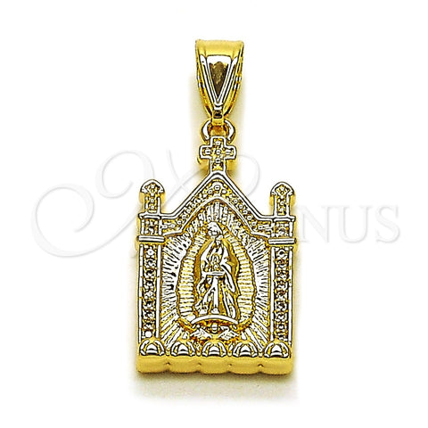 Oro Laminado Religious Pendant, Gold Filled Style Guadalupe Design, with White Micro Pave, Polished, Golden Finish, 05.438.0005