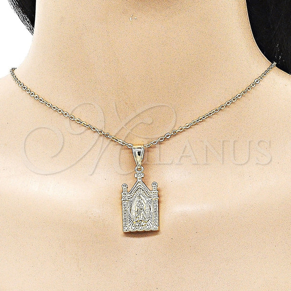 Gold Filled Pendant — Religious Pendant Guadalupe Design with White Micro Pave — alternate product view — SKU 162362 | Oro Laminado dije — Religious Pendant Guadalupe diseño with blanco Micro Pave — SKU 162362