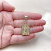 Oro Laminado Religious Pendant, Gold Filled Style Guadalupe Design, with White Micro Pave, Polished, Golden Finish, 05.438.0005
