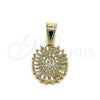 Oro Laminado Religious Pendant, Gold Filled Style Guadalupe and Baguette Design, with White Cubic Zirconia, Polished, Golden Finish, 05.438.0007
