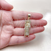 Oro Laminado Religious Pendant, Gold Filled Style San Judas Design, with White Cubic Zirconia, Polished, Golden Finish, 05.438.0009