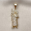Oro Laminado Religious Pendant, Gold Filled Style San Judas Design, with White Cubic Zirconia, Polished, Golden Finish, 05.438.0009