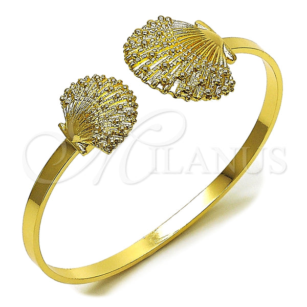 Oro Laminado Individual Bangle, Gold Filled Style Shell Design, Diamond Cutting Finish, Golden Finish, 07.413.0003