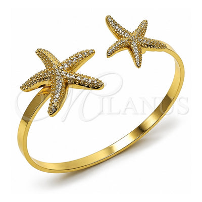 Oro Laminado Individual Bangle, Gold Filled Style Star Design, Diamond Cutting Finish, Golden Finish, 07.413.0004 (04 MM Thickness, One size fits all)