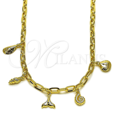 Oro Laminado Fancy Necklace, Gold Filled Style Shell and Snail Design, Polished, Golden Finish, 04.63.1449.16 (Thickness, 16 Inches Length)