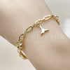 Oro Laminado Charm Bracelet, Gold Filled Style Shell and Snail Design, Polished, Golden Finish, 04.63.1449.07 (Thickness, 8 Inches Length)