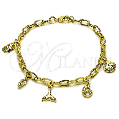 Oro Laminado Charm Bracelet, Gold Filled Style Shell and Snail Design, Polished, Golden Finish, 04.63.1449.07 for wholesale, main product view