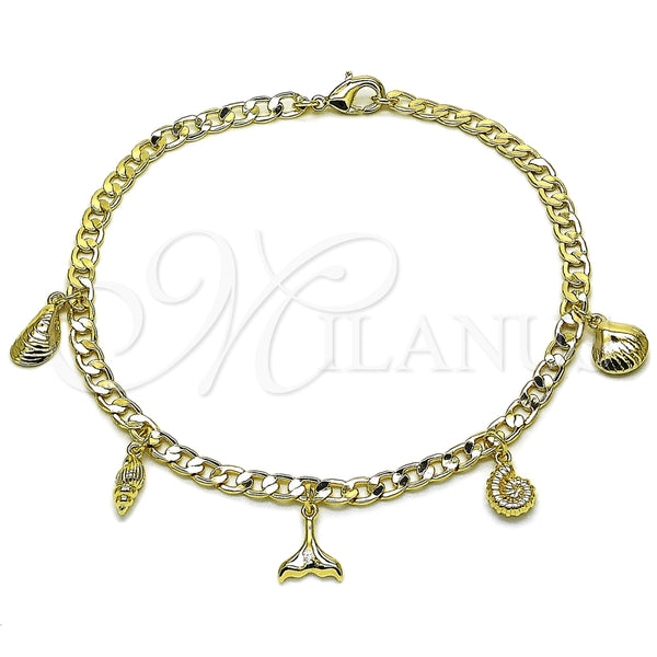 Oro Laminado Charm Anklet , Gold Filled Style Shell Design, Polished, Golden Finish, 03.63.2299.10