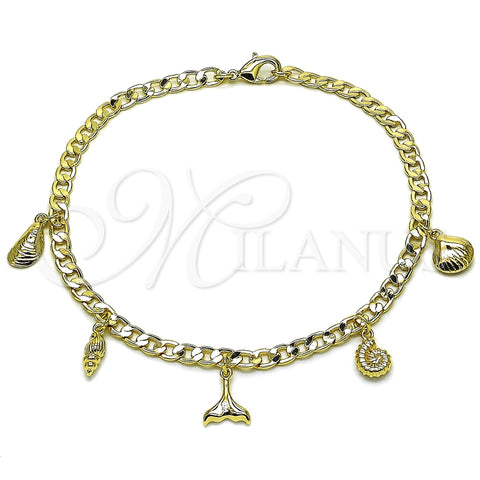 Oro Laminado Charm Anklet , Gold Filled Style Shell Design, Polished, Golden Finish, 03.63.2299.10