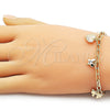 Oro Laminado Charm Bracelet, Gold Filled Style Heart and Flower Design, Polished, Golden Finish, 04.63.1450.07 (Thickness, 8 Inches Length)
