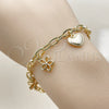 Oro Laminado Charm Bracelet, Gold Filled Style Heart and Flower Design, Polished, Golden Finish, 04.63.1450.07 (Thickness, 8 Inches Length)