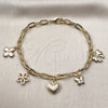 Oro Laminado Charm Bracelet, Gold Filled Style Heart and Flower Design, Polished, Golden Finish, 04.63.1450.07 (Thickness, 8 Inches Length)