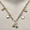 Oro Laminado Fancy Necklace, Gold Filled Style Cherry and Heart Design, Polished, Golden Finish, 04.63.1451.16