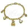Oro Laminado Charm Bracelet, Gold Filled Style Cherry and Heart Design, Polished, Golden Finish, 04.63.1451.07