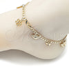 Oro Laminado Charm Anklet , Gold Filled Style Heart and Bow Design, Polished, Golden Finish, 03.63.2300.10