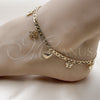 Oro Laminado Charm Anklet , Gold Filled Style Heart and Bow Design, Polished, Golden Finish, 03.63.2300.10