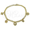 Oro Laminado Charm Anklet , Gold Filled Style Heart and Bow Design, Polished, Golden Finish, 03.63.2300.10