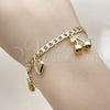 Oro Laminado Charm Bracelet, Gold Filled Style Cherry and Heart Design, Polished, Golden Finish, 03.63.2301.07