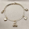 Oro Laminado Charm Bracelet, Gold Filled Style Cherry and Heart Design, Polished, Golden Finish, 03.63.2301.07