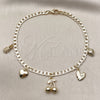 Oro Laminado Charm Anklet , Gold Filled Style Cherry and Heart Design, Polished, Golden Finish, 03.63.2301.10