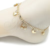 Oro Laminado Charm Anklet , Gold Filled Style Cherry and Heart Design, Polished, Golden Finish, 03.63.2301.10 (Thickness, 10 Inches Length)