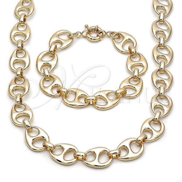 Oro Laminado Necklace and Bracelet, Gold Filled Style Puff Mariner and Mariner Design, Polished, Golden Finish, 06.415.0009