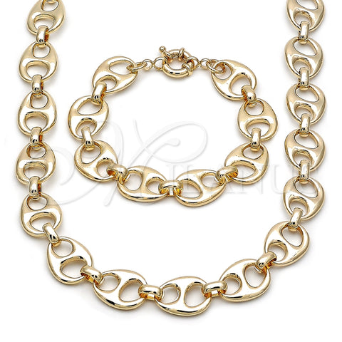 Oro Laminado Necklace and Bracelet, Gold Filled Style Puff Mariner and Mariner Design, Polished, Golden Finish, 06.415.0009