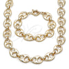 Oro Laminado Necklace and Bracelet, Gold Filled Style Puff Mariner and Mariner Design, Polished, Golden Finish, 06.415.0009