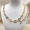 Oro Laminado Necklace and Bracelet, Gold Filled Style Puff Mariner and Mariner Design, Polished, Golden Finish, 06.415.0009