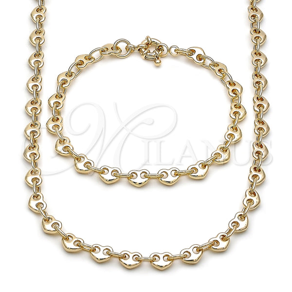 Oro Laminado Necklace and Bracelet, Gold Filled Style Heart Design, Polished, Golden Finish, 06.415.0010