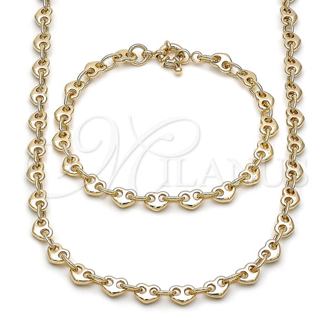 Oro Laminado Necklace and Bracelet, Gold Filled Style Heart Design, Polished, Golden Finish, 06.415.0010