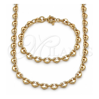 Oro Laminado Necklace and Bracelet, Gold Filled Style Heart Design, Polished, Golden Finish, 06.415.0010.18