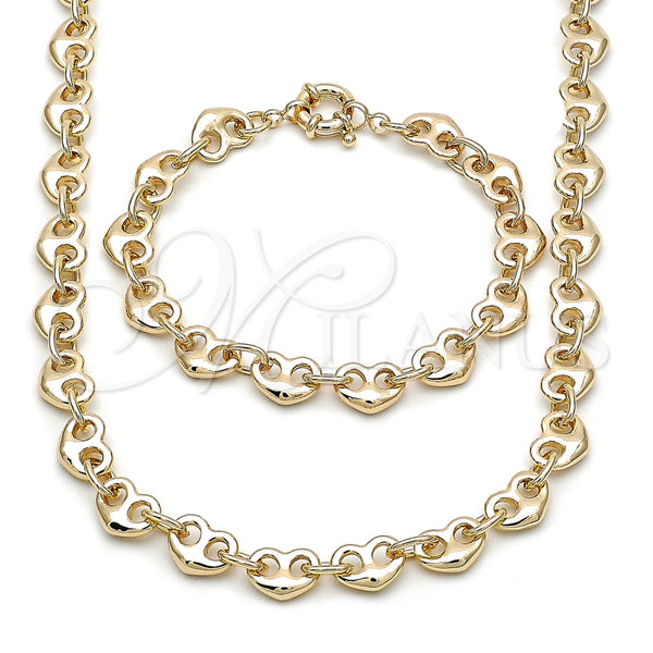 Oro Laminado Necklace and Bracelet, Gold Filled Style Heart Design, Polished, Golden Finish, 06.415.0011