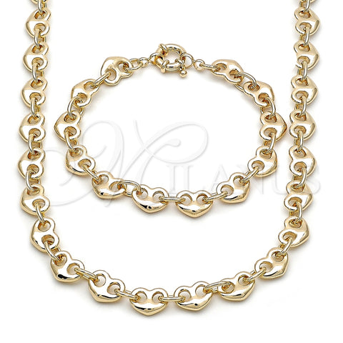 Oro Laminado Necklace and Bracelet, Gold Filled Style Heart Design, Polished, Golden Finish, 06.415.0011