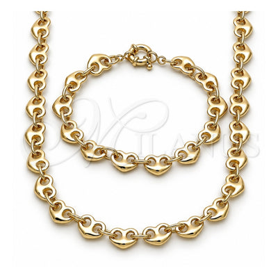 Oro Laminado Necklace and Bracelet, Gold Filled Style Heart Design, Polished, Golden Finish, 06.415.0011