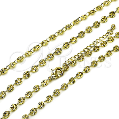 Oro Laminado Fancy Necklace, Gold Filled Style Puff Mariner Design, Polished, Golden Finish, 04.326.0007.18