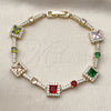 Oro Laminado Tennis Bracelet, Gold Filled Style Cluster Design, with Multicolor and White Cubic Zirconia, Polished, Golden Finish, 03.266.0054.07